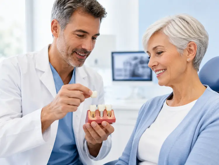 Tandarts bespreekt kroon of brug met patiënt